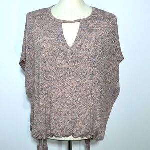 She & Sky Pinkish Keyhole Top with Short Batwing Sleeves & Drawstring Hem Size S